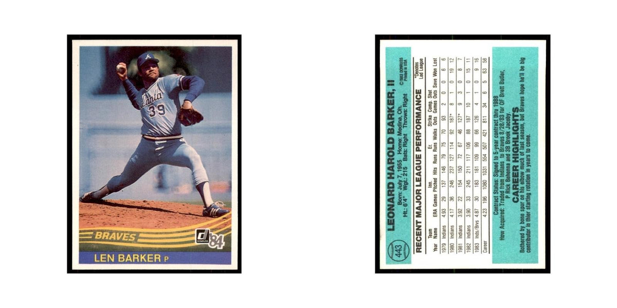 Len Barker 1984 Donruss #443 Atlanta Braves Baseball Card NM