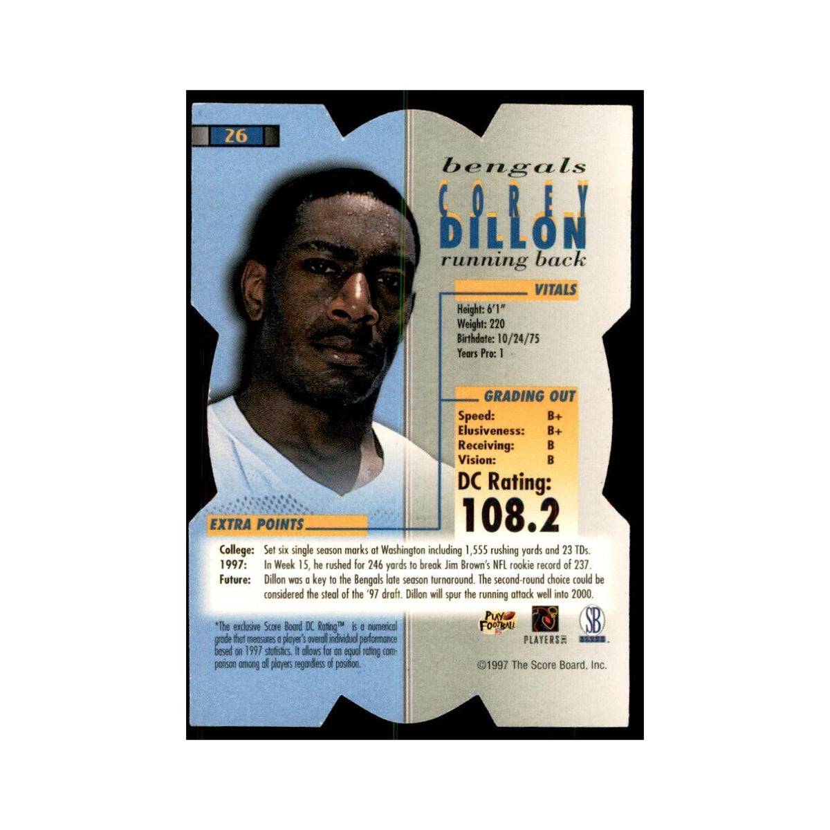 Corey Dillon 1997 The Score Board #26 Football Cards Football Card NM