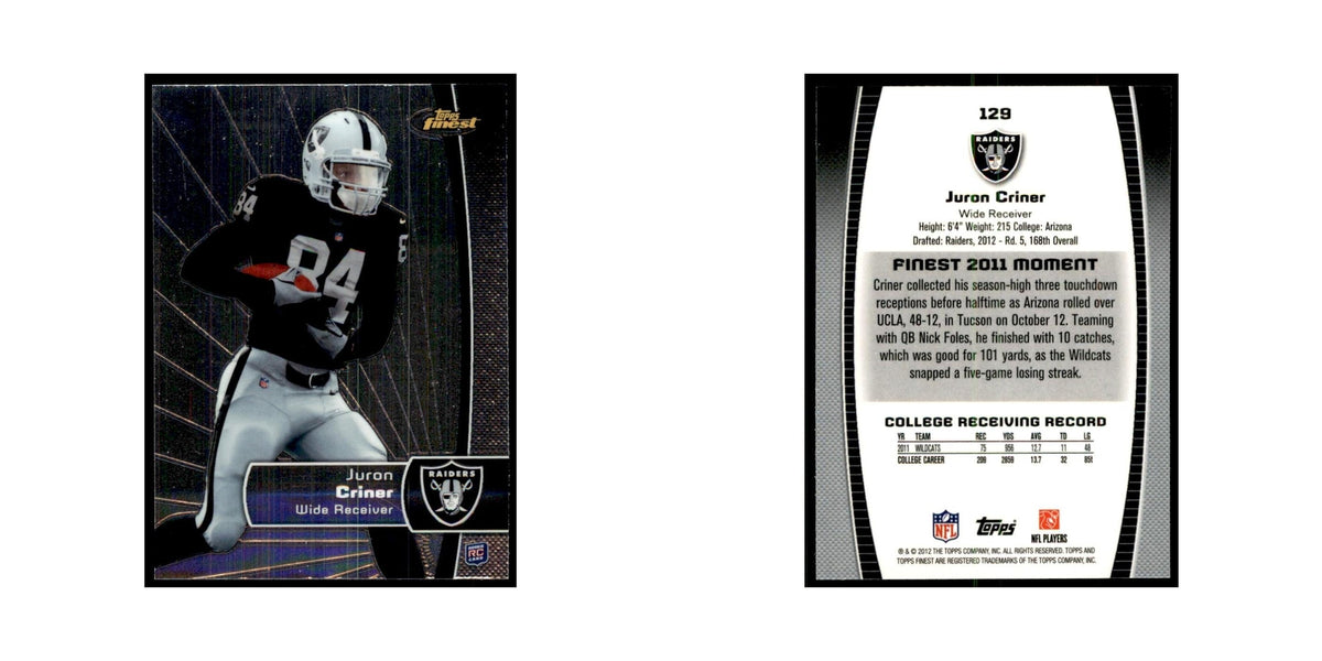 Juron Criner Rookie 2012 Topps Finest #129 Oakland Raiders Football Card NM