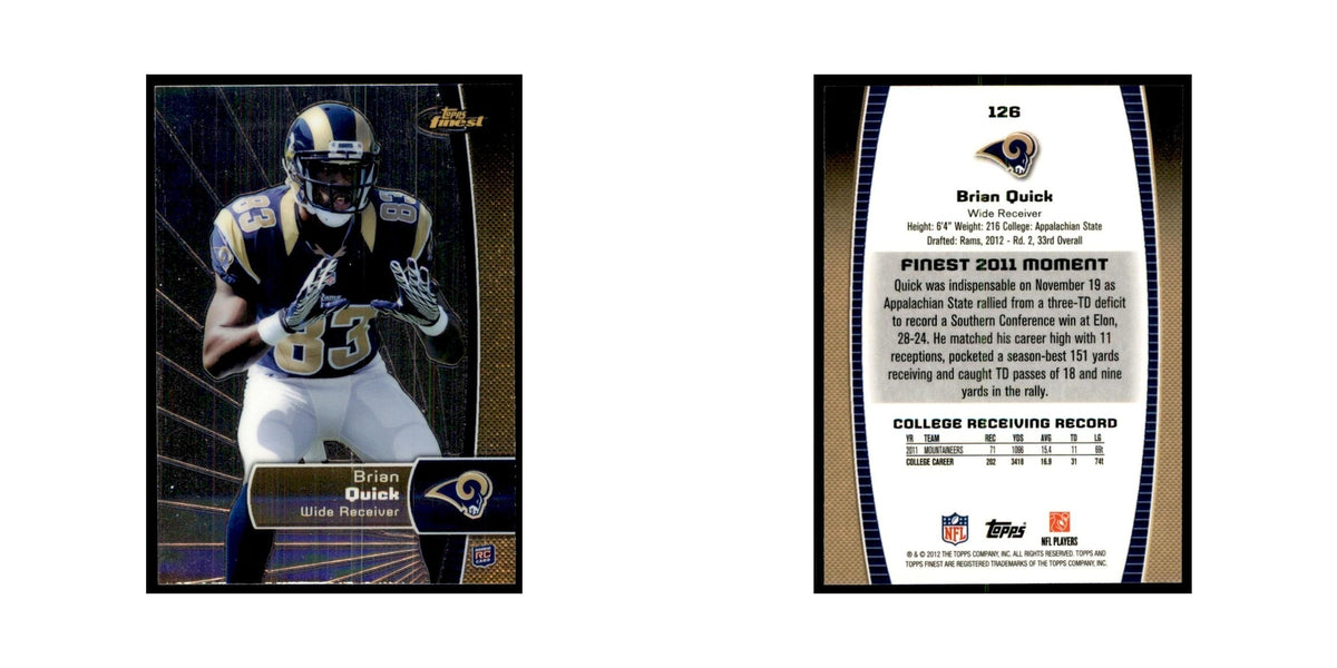 Brian Quick Rookie 2012 Topps Finest #126 St. Louis Rams Football Card NM
