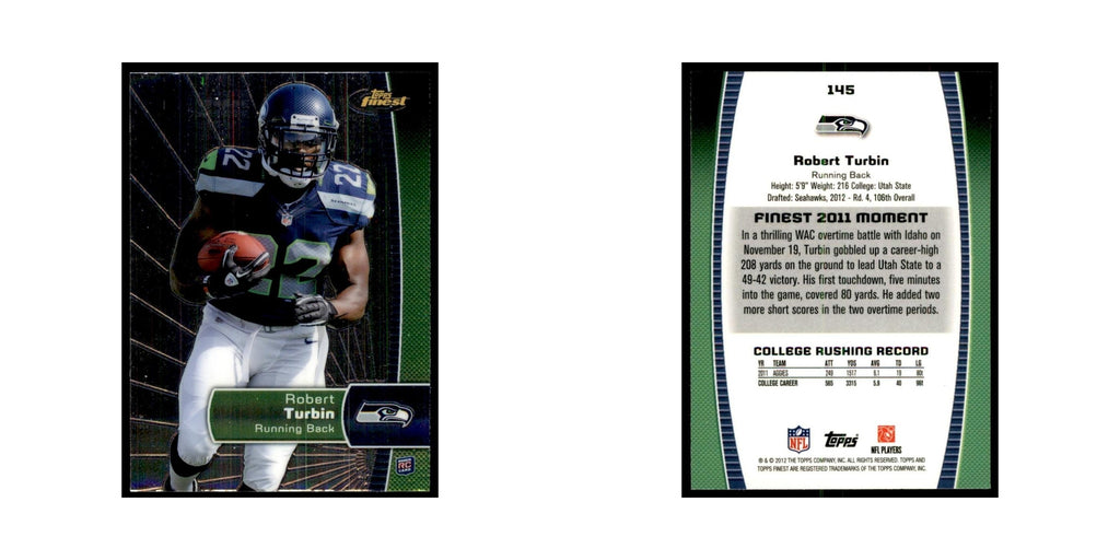 Robert Turbin Rookie 2012 Topps Finest #145 Seattle Seahawks Football Card NM