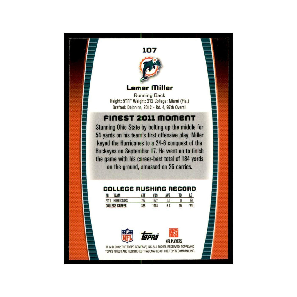 Lamar Miller Rookie 2012 Topps Finest #107 Miami Dolphins Football Card NM
