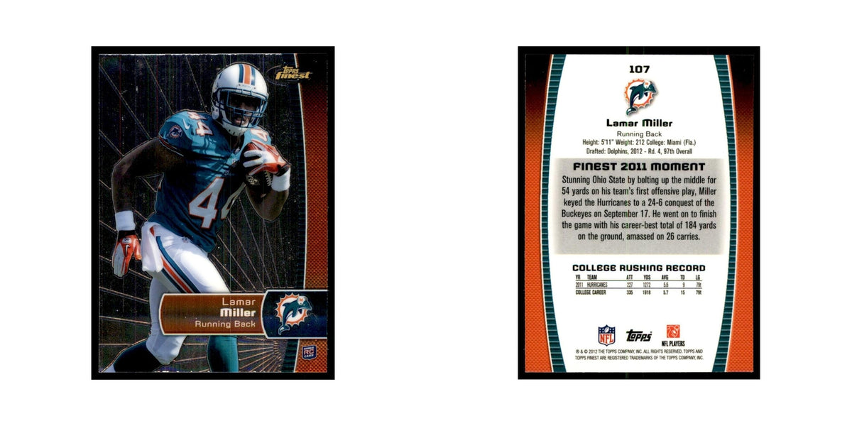 Lamar Miller Rookie 2012 Topps Finest #107 Miami Dolphins Football Card NM