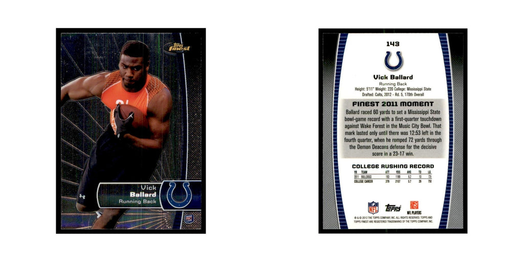 Vick Ballard Rookie 2012 Topps Finest #143 Indianapolis Colts Football Card NM