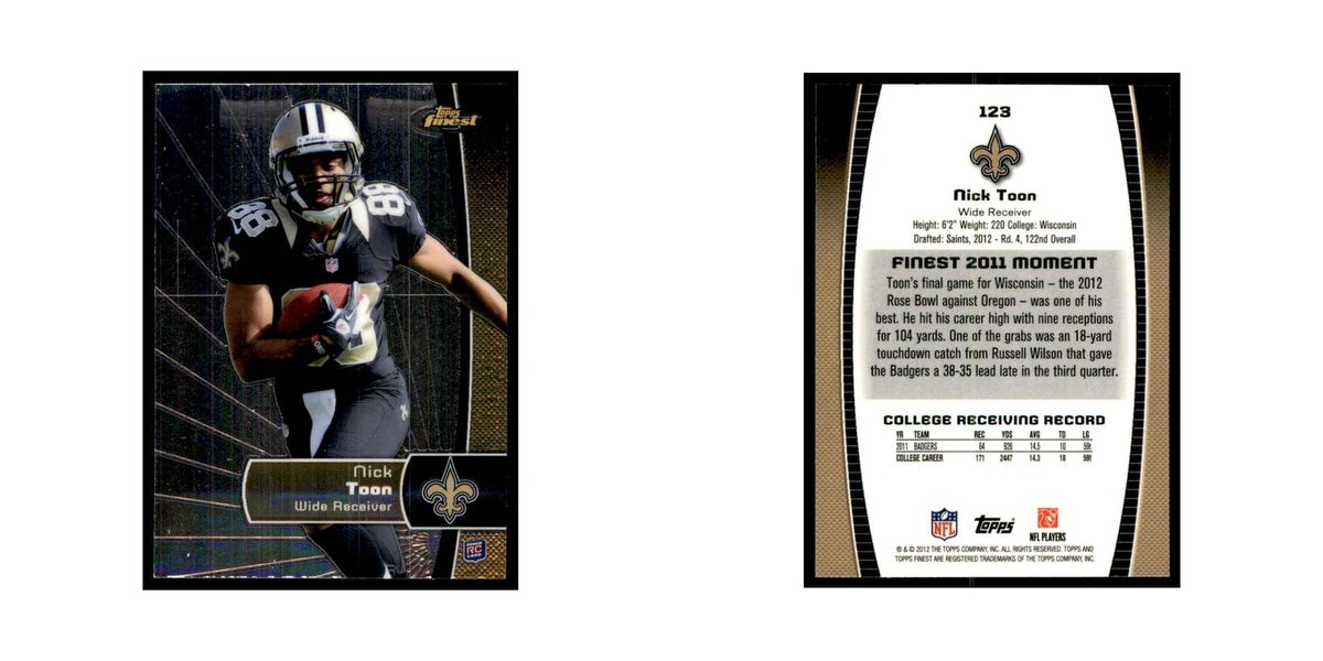 Nick Toon Rookie 2012 Topps Finest #123 New Orleans Saints Football Card NM