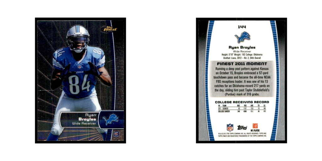 Ryan Broyles Rookie 2012 Topps Finest #144 Detroit Lions Football Card NM