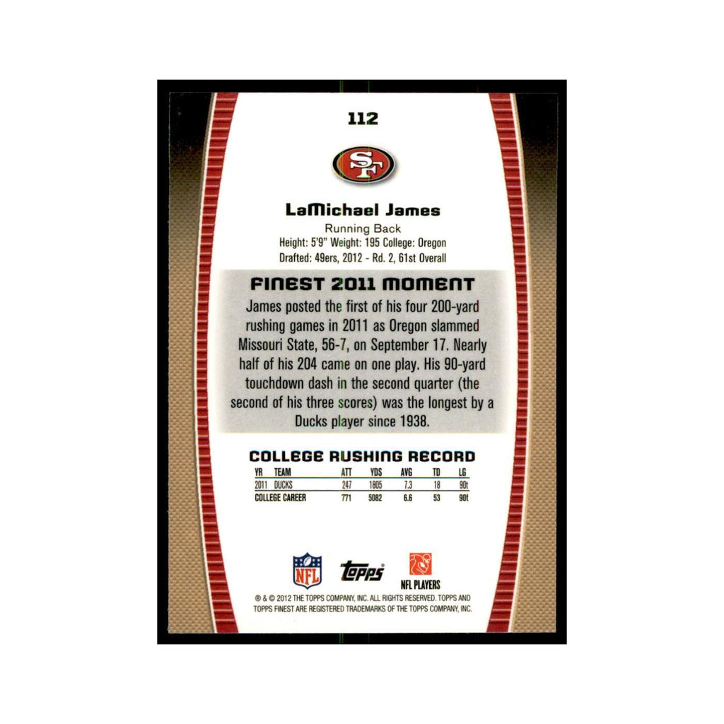 LaMichael James Rookie 2012 Topps Finest #112 San Francisco 49ers NM