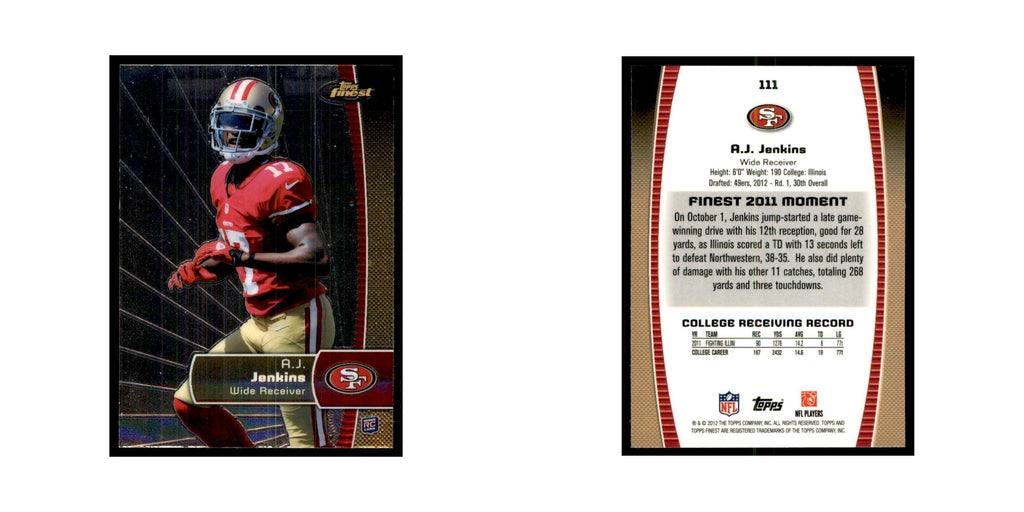 A.J. Jenkins Rookie 2012 Topps Finest #111 San Francisco 49ers Football Card NM