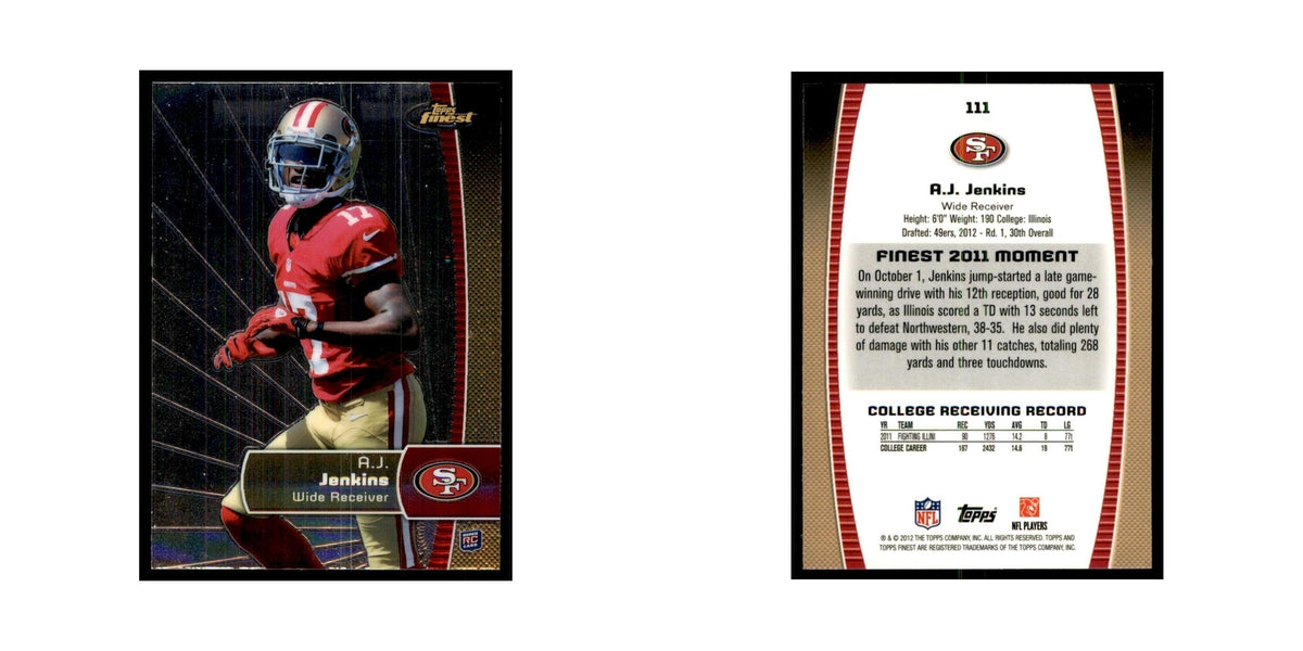 A.J. Jenkins Rookie 2012 Topps Finest #111 San Francisco 49ers Football Card NM