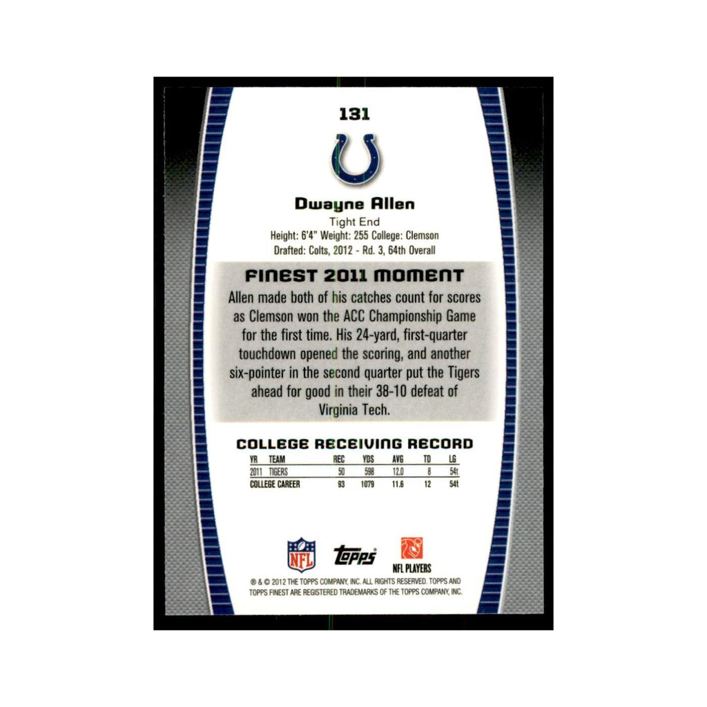 Dwayne Allen Rookie 2012 Topps Finest #131 Indianapolis Colts Football Card NM