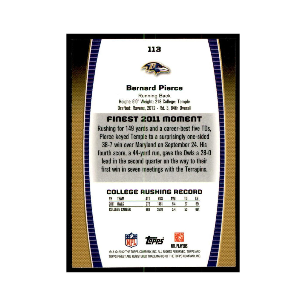 Bernard Pierce Rookie 2012 Topps Finest #113 Baltimore Ravens Football Card NM