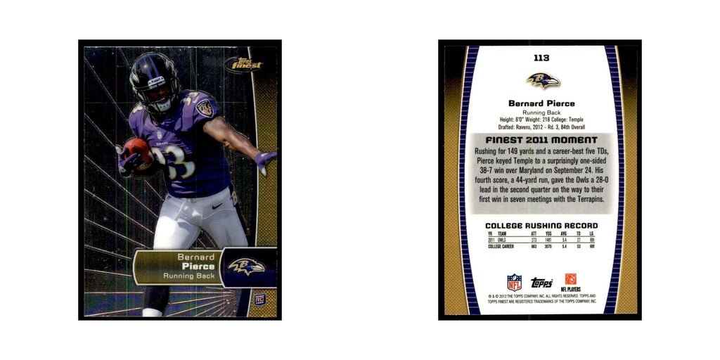 Bernard Pierce Rookie 2012 Topps Finest #113 Baltimore Ravens Football Card NM
