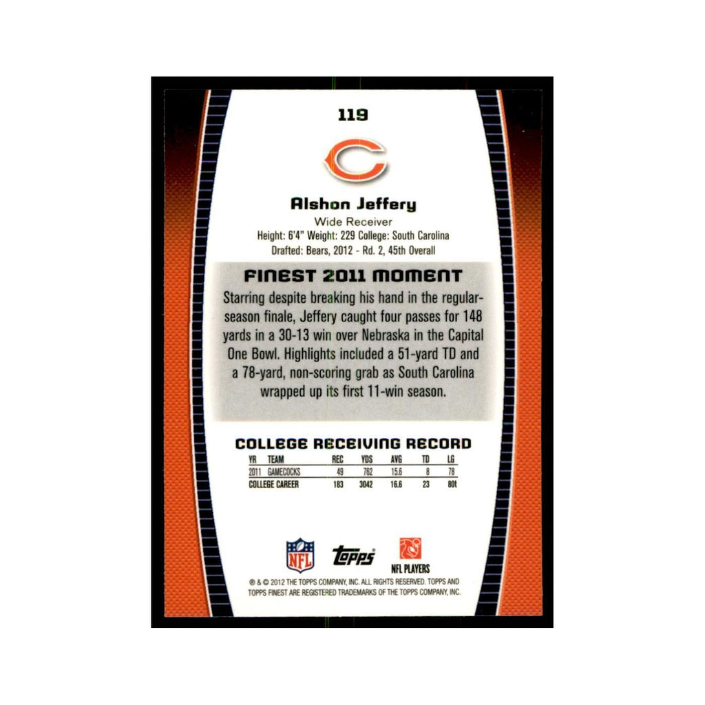 Alshon Jeffery Rookie 2012 Topps Finest #119 Chicago Bears Football Card NM