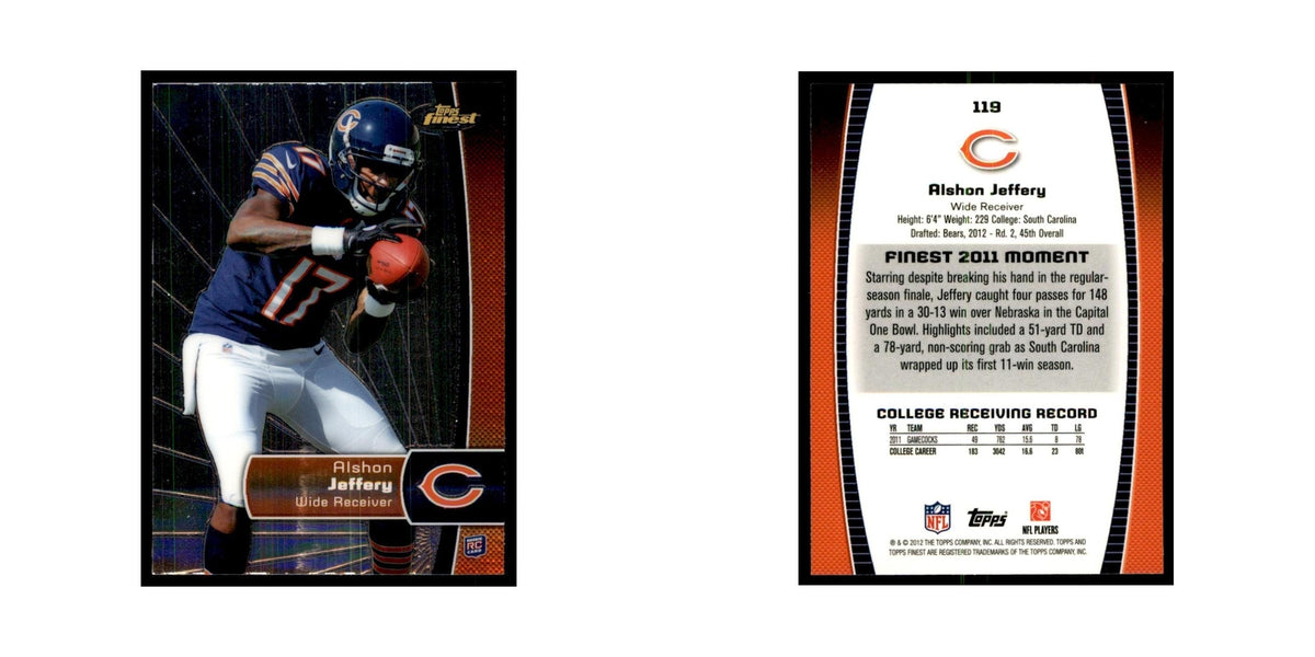 Alshon Jeffery Rookie 2012 Topps Finest #119 Chicago Bears Football Card NM