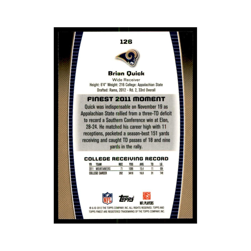 Brian Quick Rookie 2012 Topps Finest #126 St. Louis Rams Football Card NM