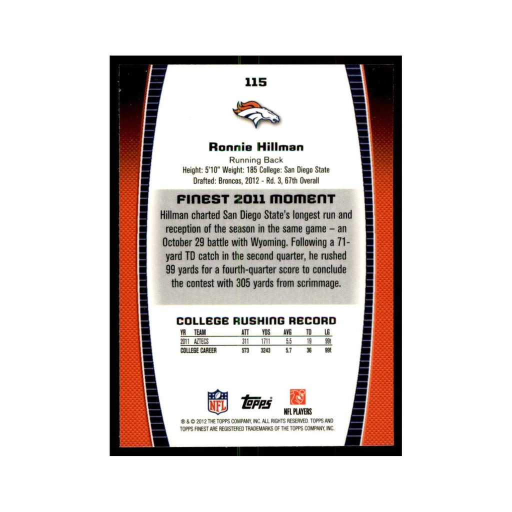 Ronnie Hillman Rookie 2012 Topps Finest #115 Denver Broncos Football Card NM