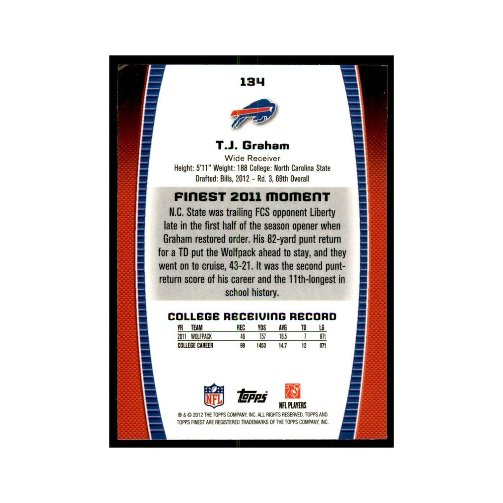 T.J. Graham Rookie 2012 Topps Finest #134 Buffalo Bills Football Card NM