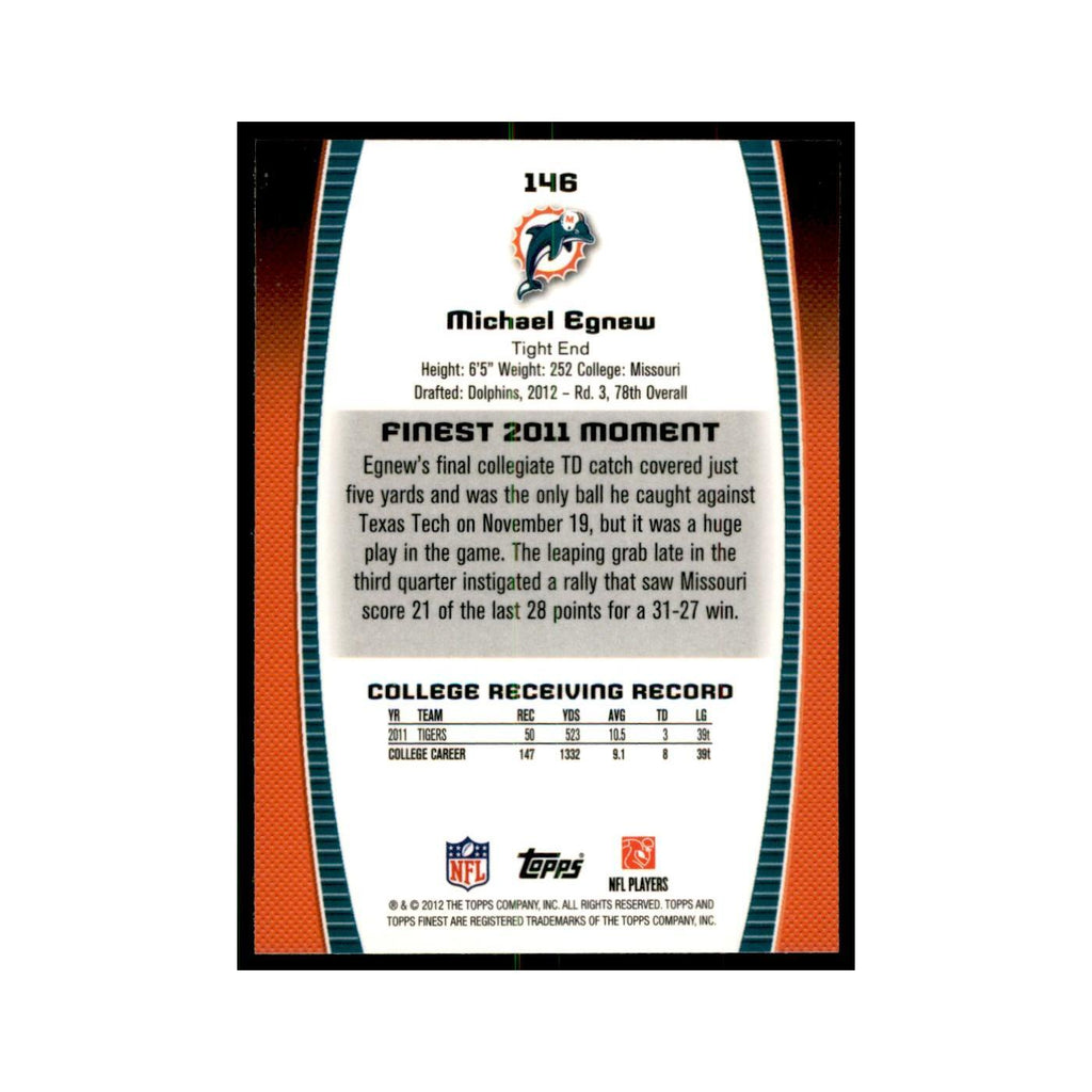 Michael Egnew Rookie 2012 Topps Finest #146 Miami Dolphins Football Card NM
