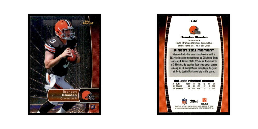 Brandon Weeden Rookie 2012 Topps Finest #102 Cleveland Browns Football Card NM