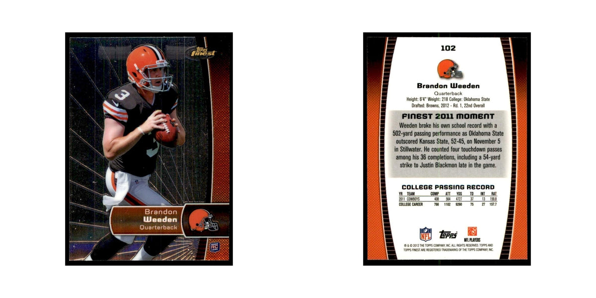 Brandon Weeden Rookie 2012 Topps Finest #102 Cleveland Browns Football Card NM