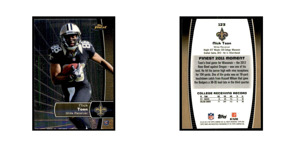 Nick Toon Rookie 2012 Topps Finest #123 New Orleans Saints Football Card NM