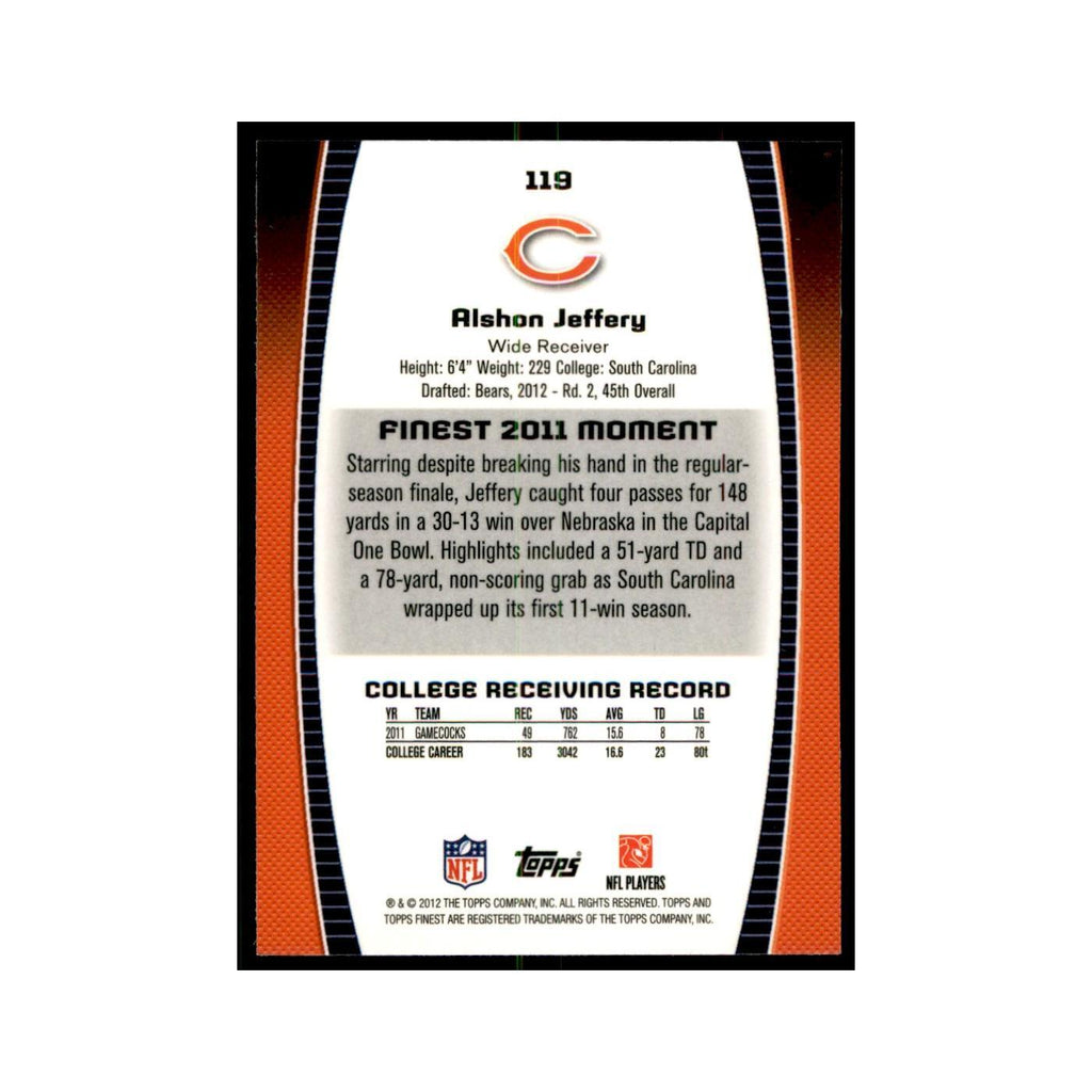 Alshon Jeffery Rookie 2012 Topps Finest #119 Chicago Bears Football Card NM