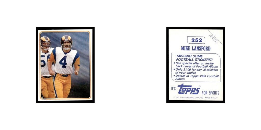 Mike Lansford 1983 Topps Stickers #252 Los Angeles Rams Football Card EX