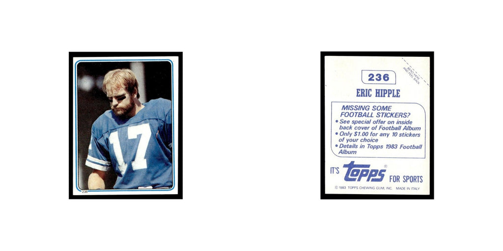 Eric Hipple 1983 Topps Stickers #236 Detroit Lions Football Card EX