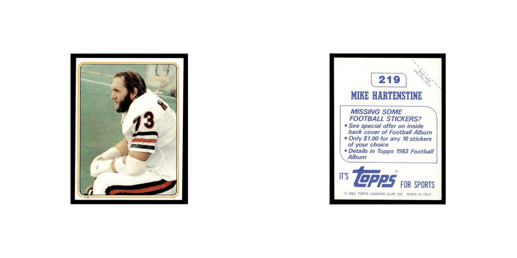 Mike Hartenstine 1983 Topps Stickers #219 Chicago Bears Football Card EX