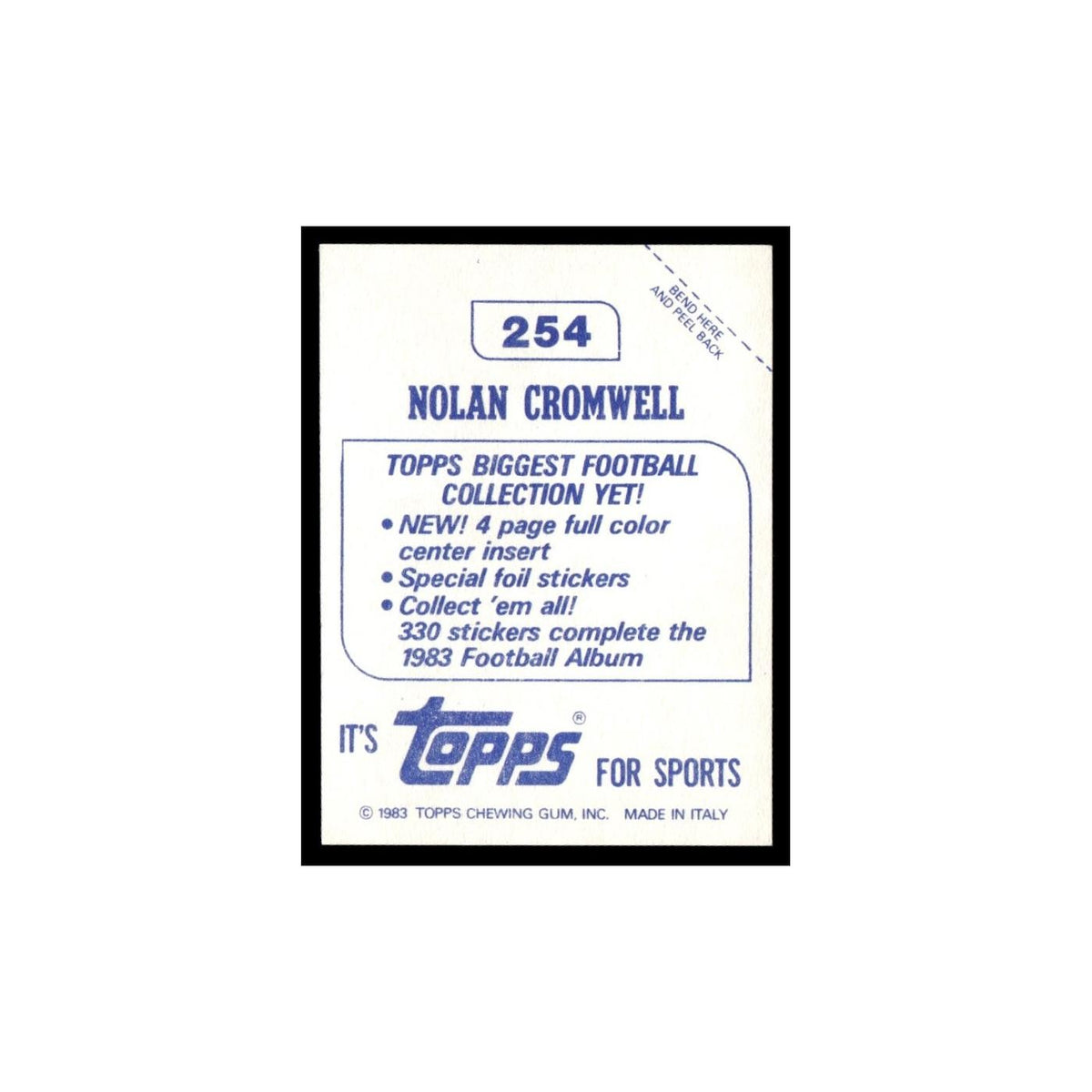 Nolan Cromwell 1983 Topps Stickers #254 Los Angeles Rams Football Card EX