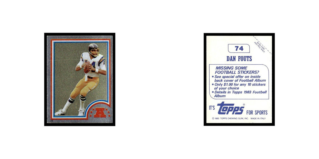 Dan Fouts 1983 Topps Stickers #74 San Diego Chargers Football Card EX