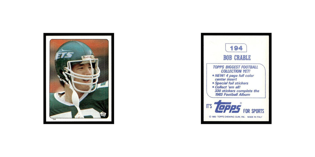 Bob Crable 1983 Topps Stickers #194 New York Jets Football Card EX