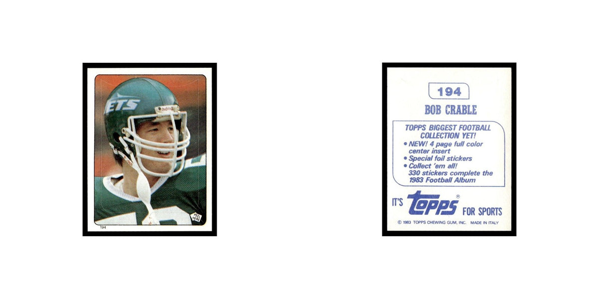 Bob Crable 1983 Topps Stickers #194 New York Jets Football Card EX