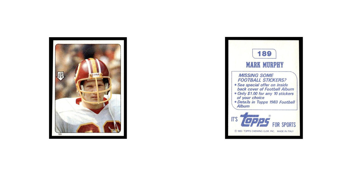 Mark Murphy 1983 Topps Stickers #189 Washington Redskins Football Card EX