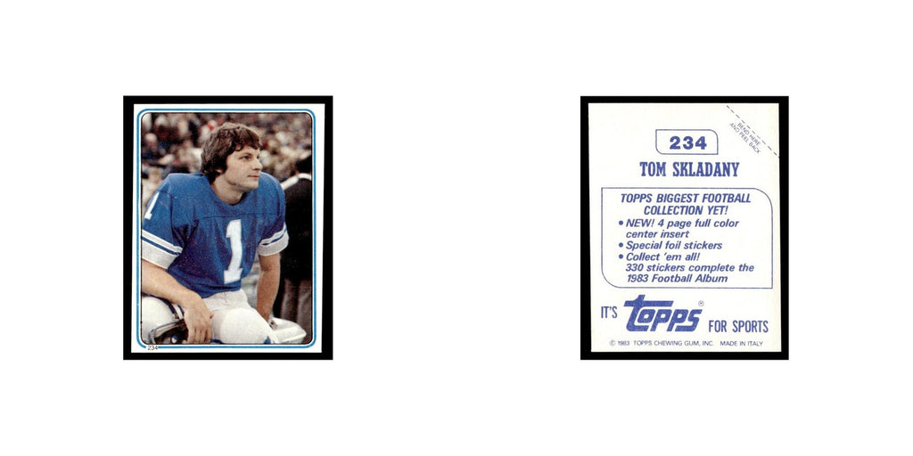 Tom Skladany 1983 Topps Stickers #234 Detroit Lions Football Card EX