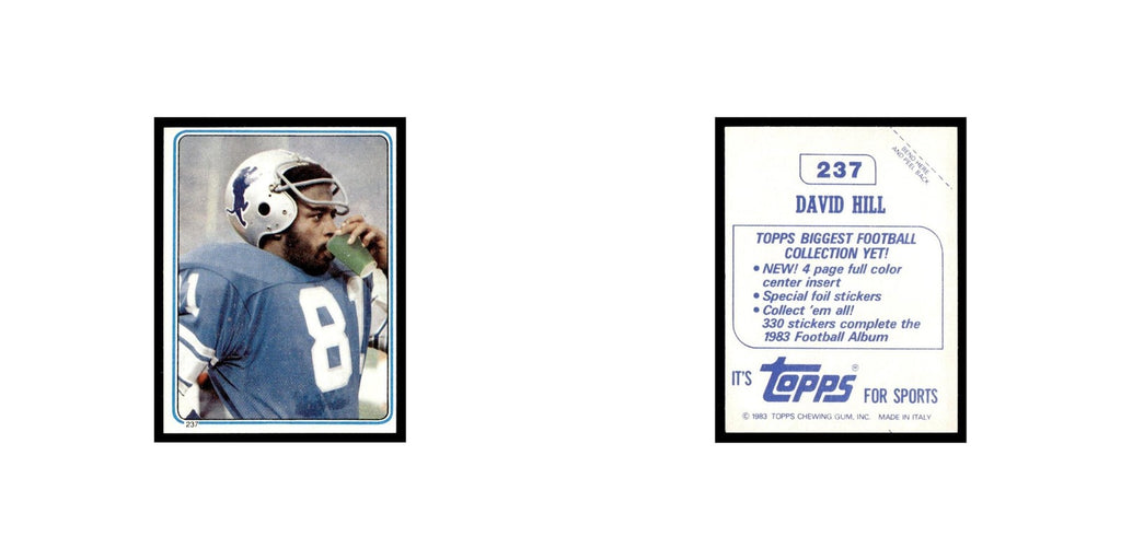 David Hill 1983 Topps Stickers #237 Detroit Lions Football Card EX