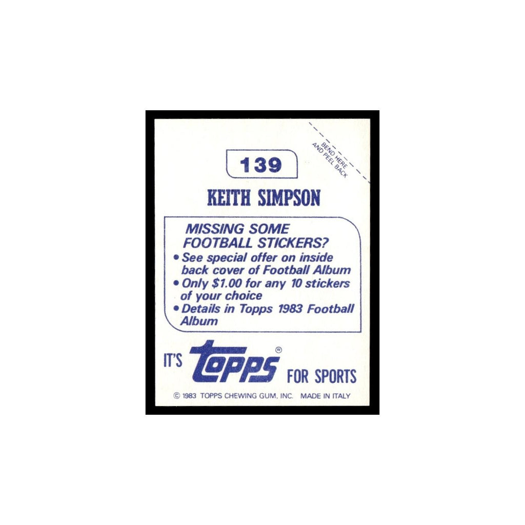 Keith Simpson 1983 Topps Stickers #139 Seattle Seahawks Football Card EX