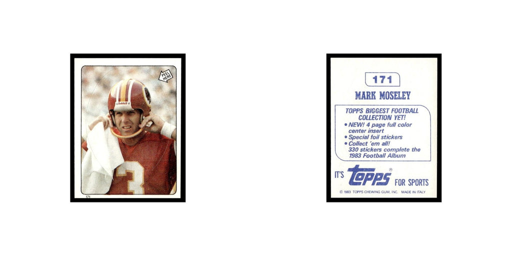 Mark Moseley 1983 Topps Stickers #171 Washington Redskins Football Card EX