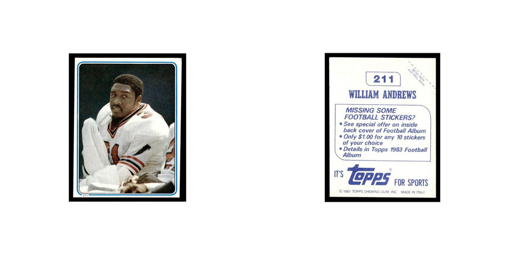 William Andrews 1983 Topps Stickers #211 Atlanta Falcons Football Card EX