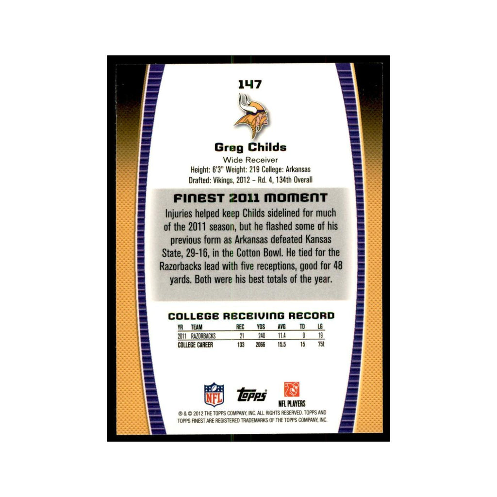 Greg Childs Rookie 2012 Topps Finest #147 Minnesota Vikings Football Card NM