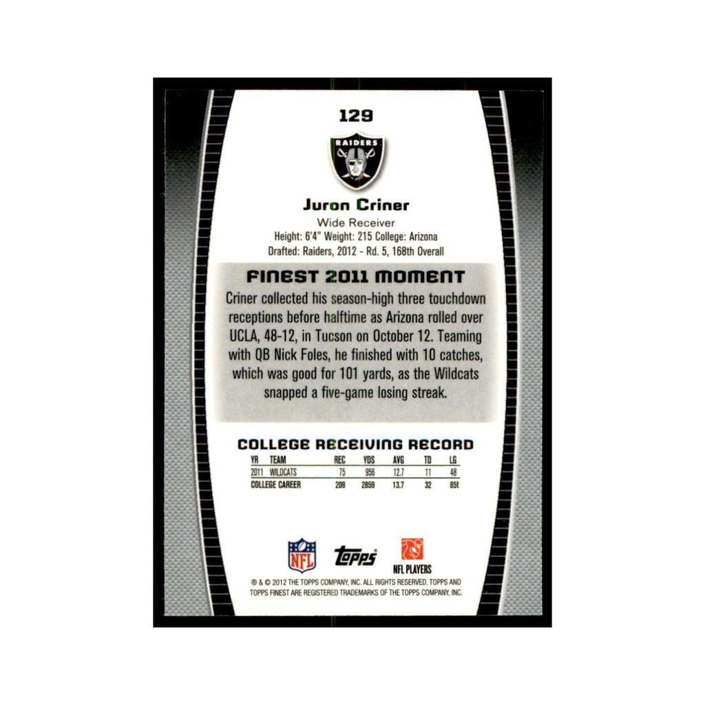 Juron Criner Rookie 2012 Topps Finest #129 Oakland Raiders Football Card NM