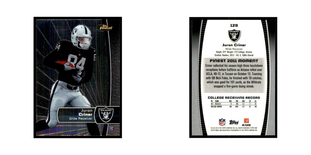Juron Criner Rookie 2012 Topps Finest #129 Oakland Raiders Football Card NM