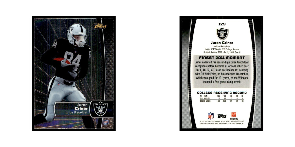 Juron Criner Rookie 2012 Topps Finest #129 Oakland Raiders Football Card NM