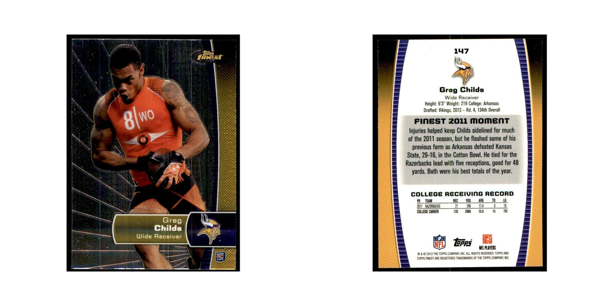 Greg Childs Rookie 2012 Topps Finest #147 Minnesota Vikings Football Card NM