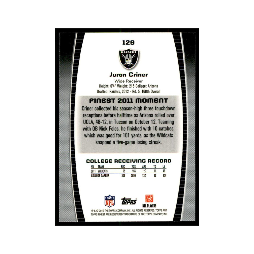 Juron Criner Rookie 2012 Topps Finest #129 Oakland Raiders Football Card NM