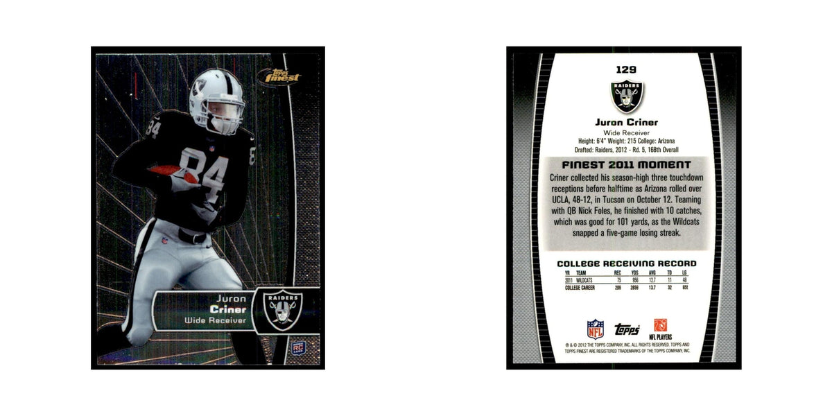 Juron Criner Rookie 2012 Topps Finest #129 Oakland Raiders Football Card NM