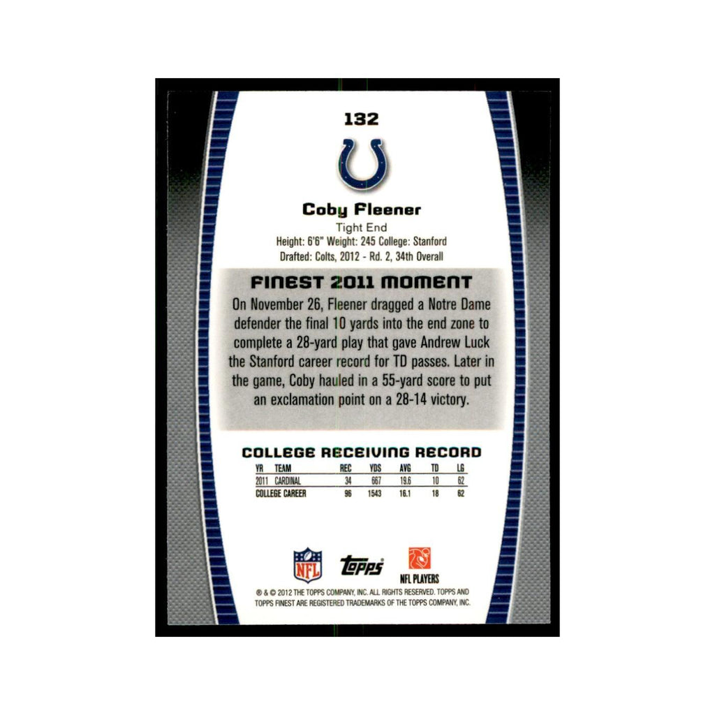 Coby Fleener Rookie 2012 Topps Finest #132 Indianapolis Colts Football Card NM