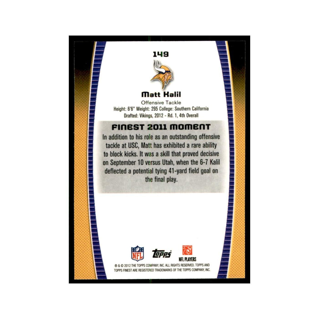 Matt Kalil Rookie 2012 Topps Finest #149 Minnesota Vikings Football Card NM