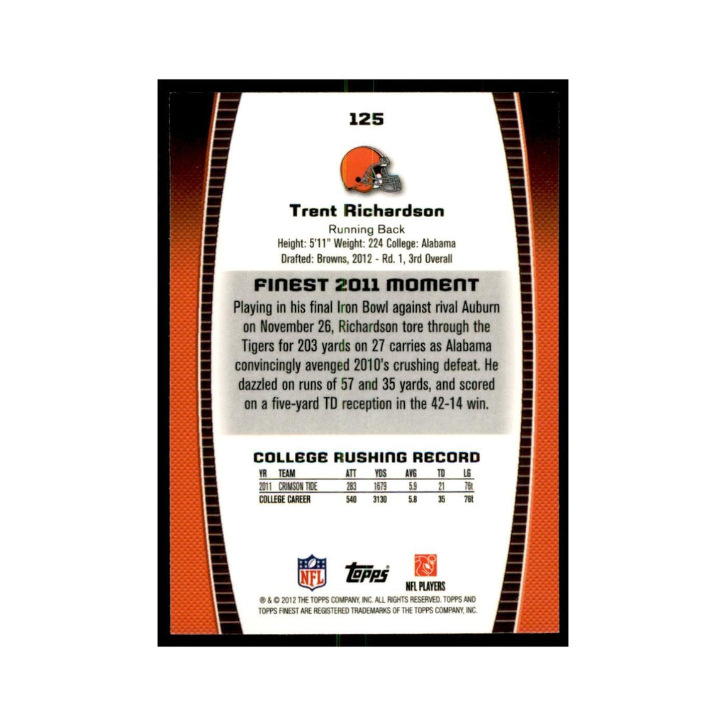 Trent Richardson Rookie 2012 Topps Finest #125 Cleveland Browns Football Card NM
