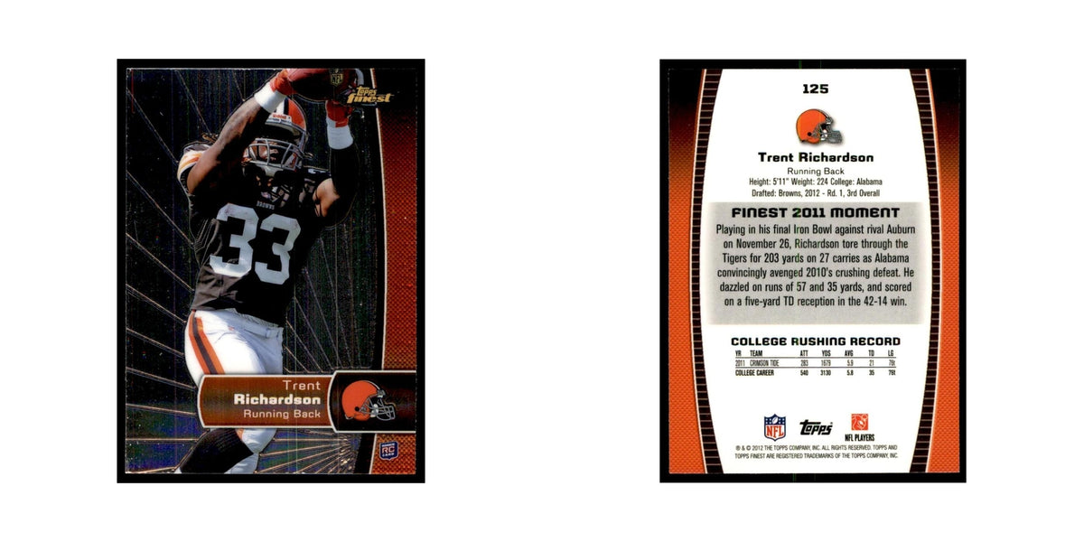Trent Richardson Rookie 2012 Topps Finest #125 Cleveland Browns Football Card NM